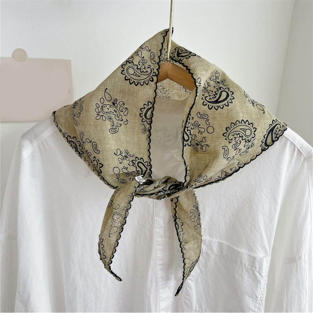 Scarf Women Cotton Linen Neck Head Scarves Headscarf Small Shawl Small Flower Thin Neckerchief Triangle Scarf Hair Scarf INS