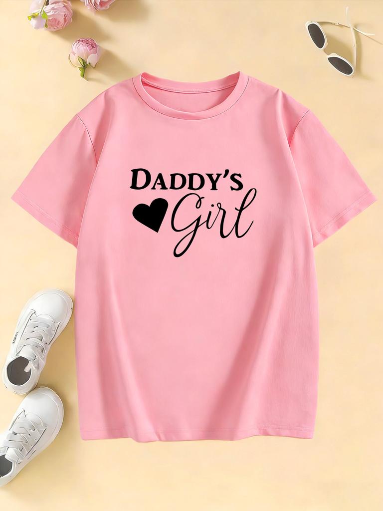 Daddys Girl with Heart Design Printed T Shirts Fashion Kids Childrens Tshirt Boys Girls Summer Spring Casual Top Tee Shirt