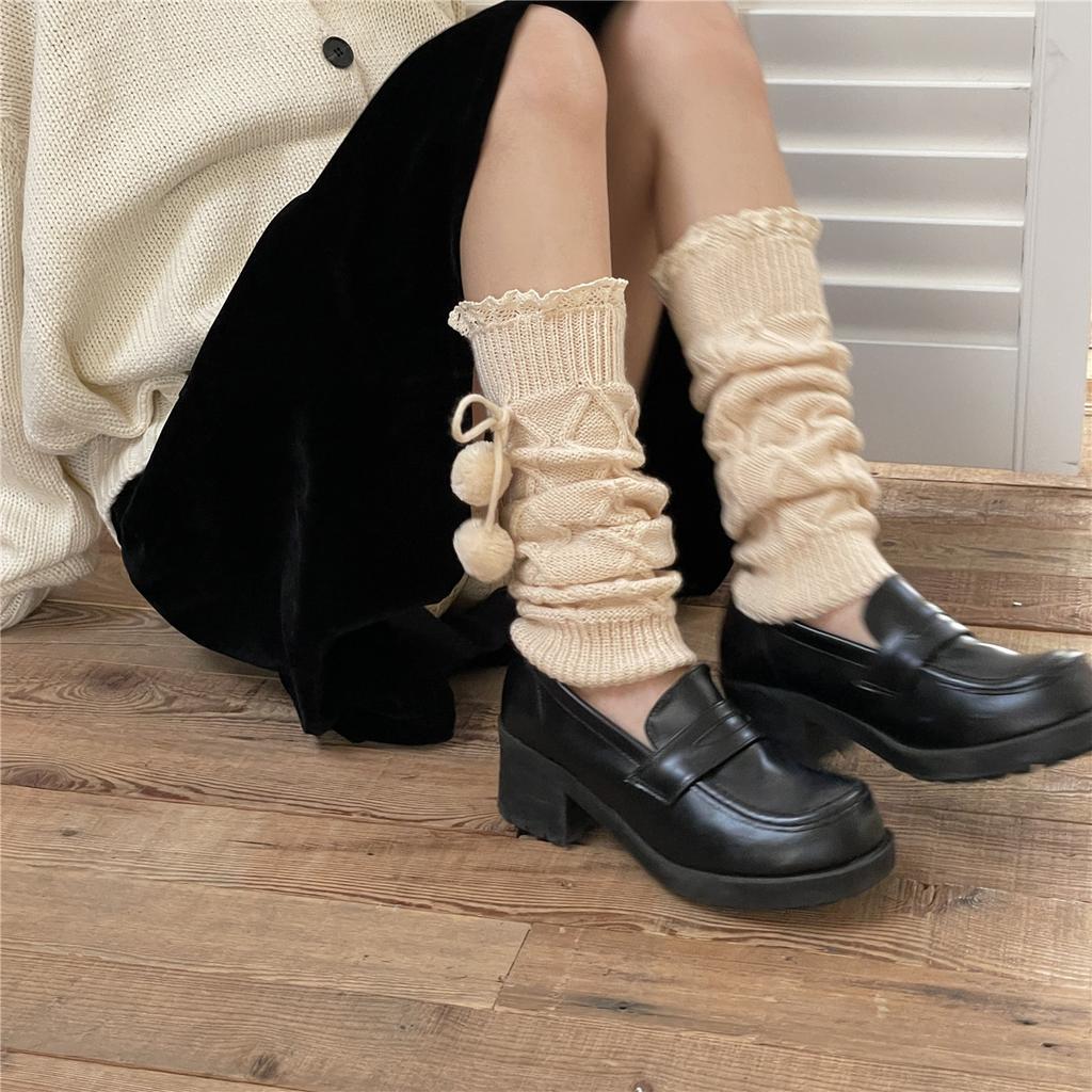 Wool Cashmere Women Leg Warmers Autumn Winter Warm Knitted Foot Cover Knee Socks Lolita Girls Solid Color Leg Warmer Stockings