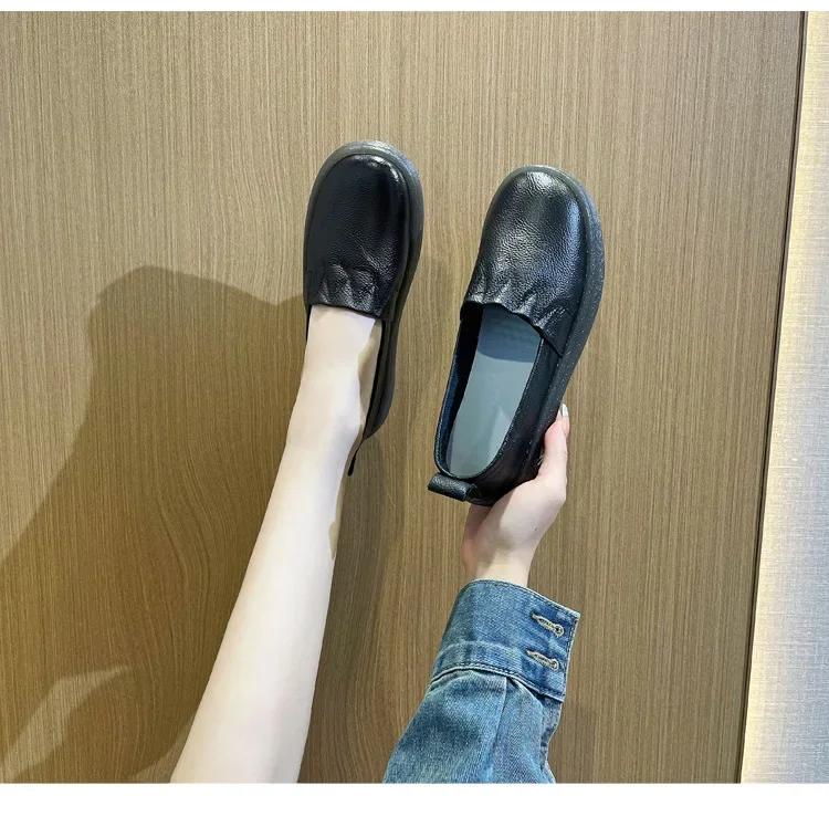 Fujin 2.5cm Genuine Leather Slip on Ladies Summer Elegance Comfy Soft Soled Luxury Ethnic Woman Shallow Moccasin Flats Shoes