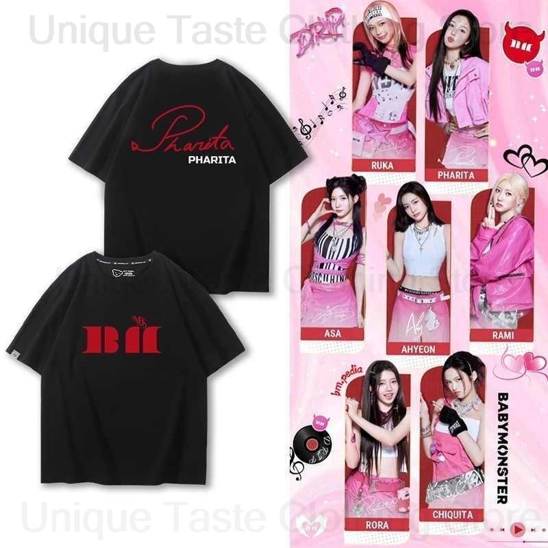 New BABYMONSTER T Shirt Concert HELLO MONSTERS Tshirt Kpop Women Unisex Summer Cotton Short Sleeve Tee Babymonster Fans Clothes