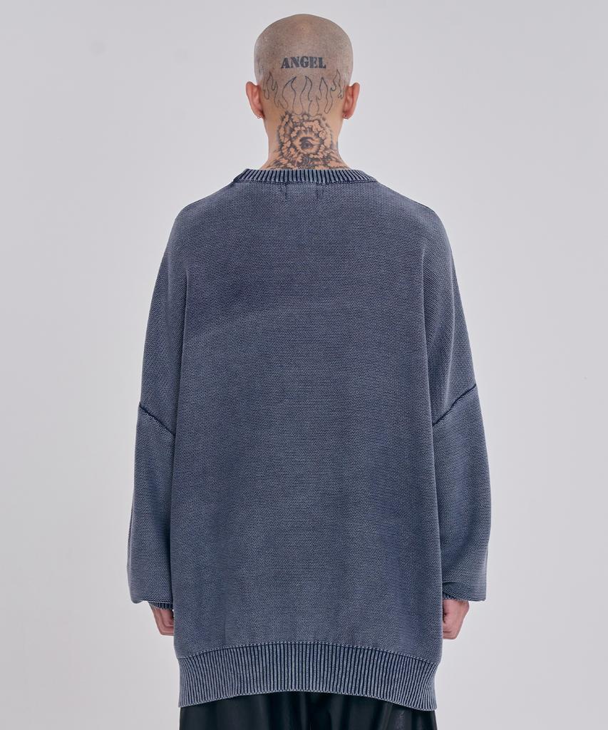 AJOBYAJO [Pba] Five Ajo Logos Washed Sweater [Navy]