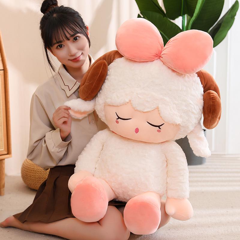 Adorable Aries Plush Sheep Doll with Bowtie - Soft Sleeping Pillow for Kids