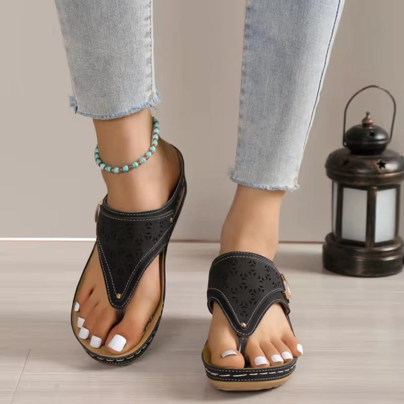 Woman Leather Non-Slip Soft Platform Shoes Flip Flops Summer Women's Wedge Sandal with Heel 2024 Orthopedic Sandals 43