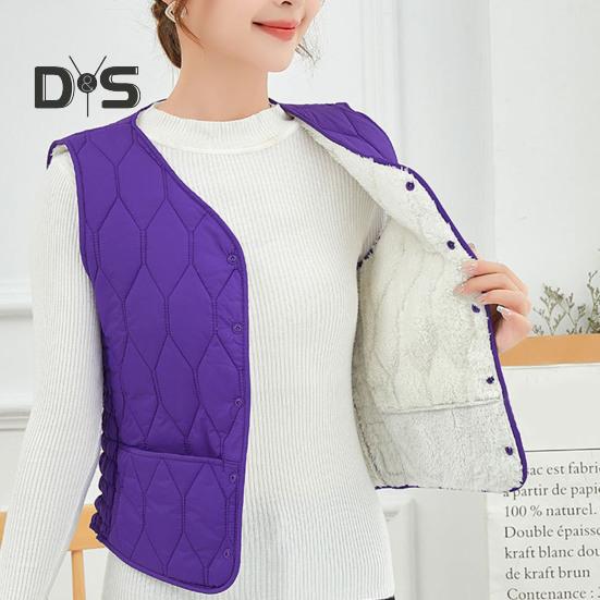 Women Fall Winter Vest Coat Soft Thick Padded Sleeveless Single Breasted Solid Color V Neck Cardigan Slim Fit Warm Pockets Lady Waistcoat