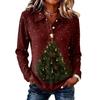 Women's Fashion Casual Button Front Long Sleeve Christmas Top with Collar