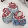 Bow Denim Plaid Handbag Korean Style Cute Coin Purse Portable Fresh Lace Handbag  Travel