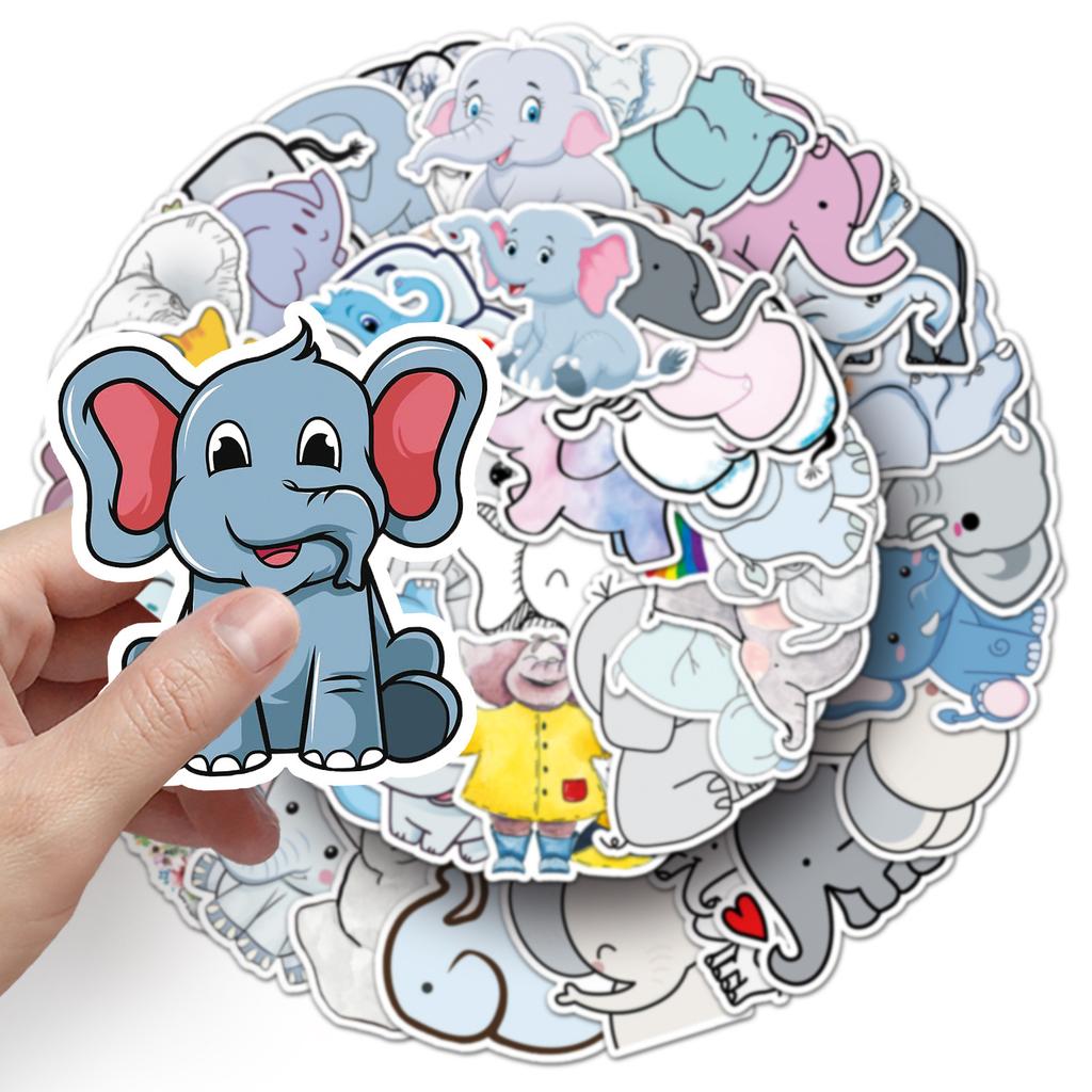 50 Pictures of Elephant Graffiti Personalized Cute Animals Children's Gag Suitcase Mobile Phone Water Cup Car Stickers