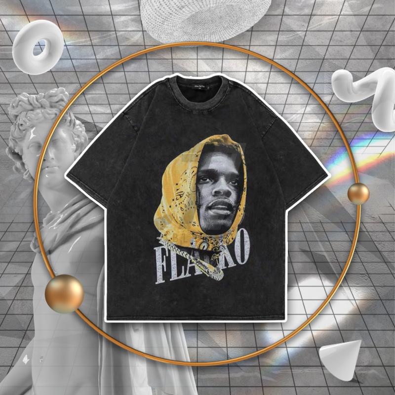 Винтажная серия ASAP Rocky Flacko Свободная аутентичная уличная одежда Унисекс Стиранная футболка (Горящие продажи) S разноцветный