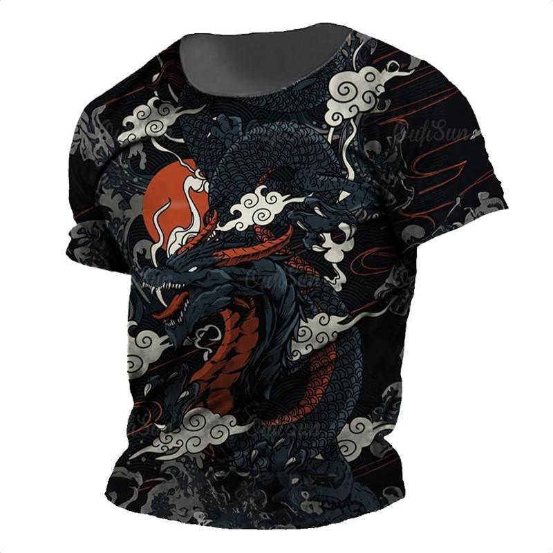 Awesome Cool Dragon Graphic T Shirt Men's Clothing Round Neck Short Sleeve T Shirts 3D Printed Personality Street Wear Tee Top