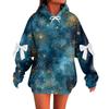Ladies' Christmas Printed Bow Long Sleeved Loose Fitting Headband With Rope Hooded Sweatshirt Top