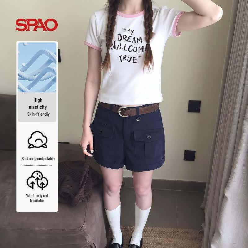 SPAO Women s Retro Color-block Short-Sleeve T-Shirt S