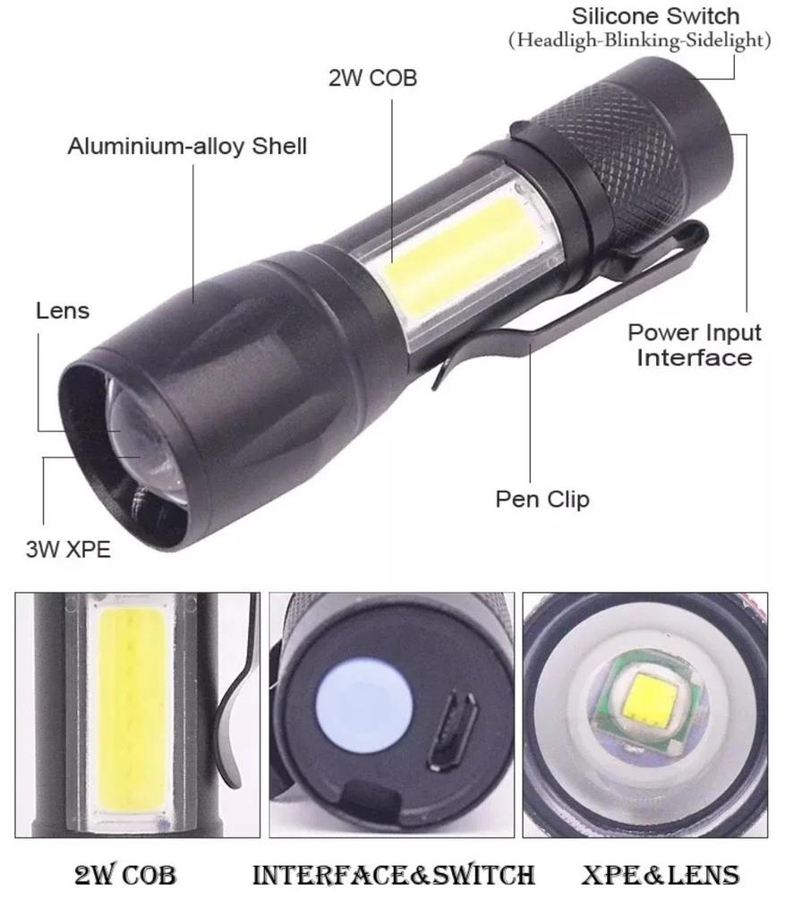 Portable Rechargeable Zoom LED Flashlight XP-G Q5 Flash Light Torch Lantern 3 Lighting Modes Camping Light Mini Led Flashlight