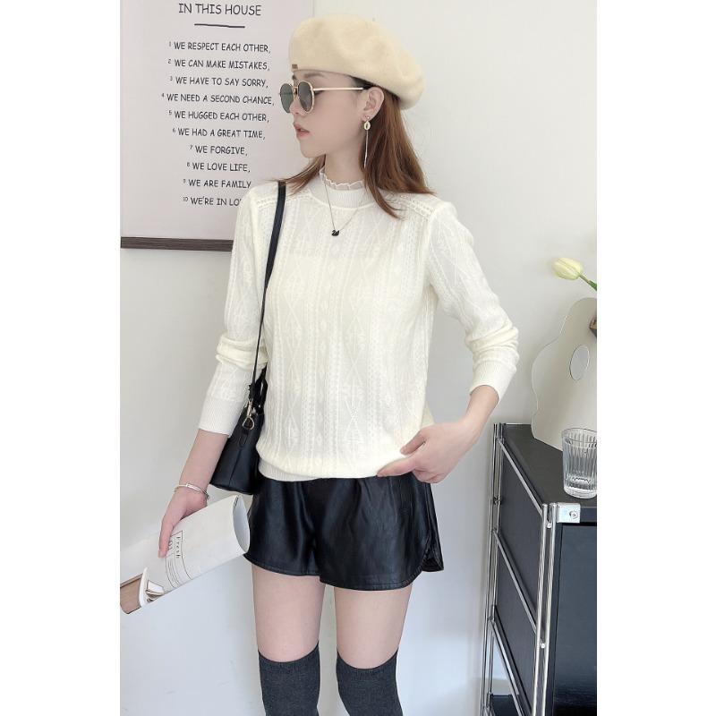 Beaded Bottom Shirt Women's Loose Spring Half High Neck Sweater Long Sleeve Top