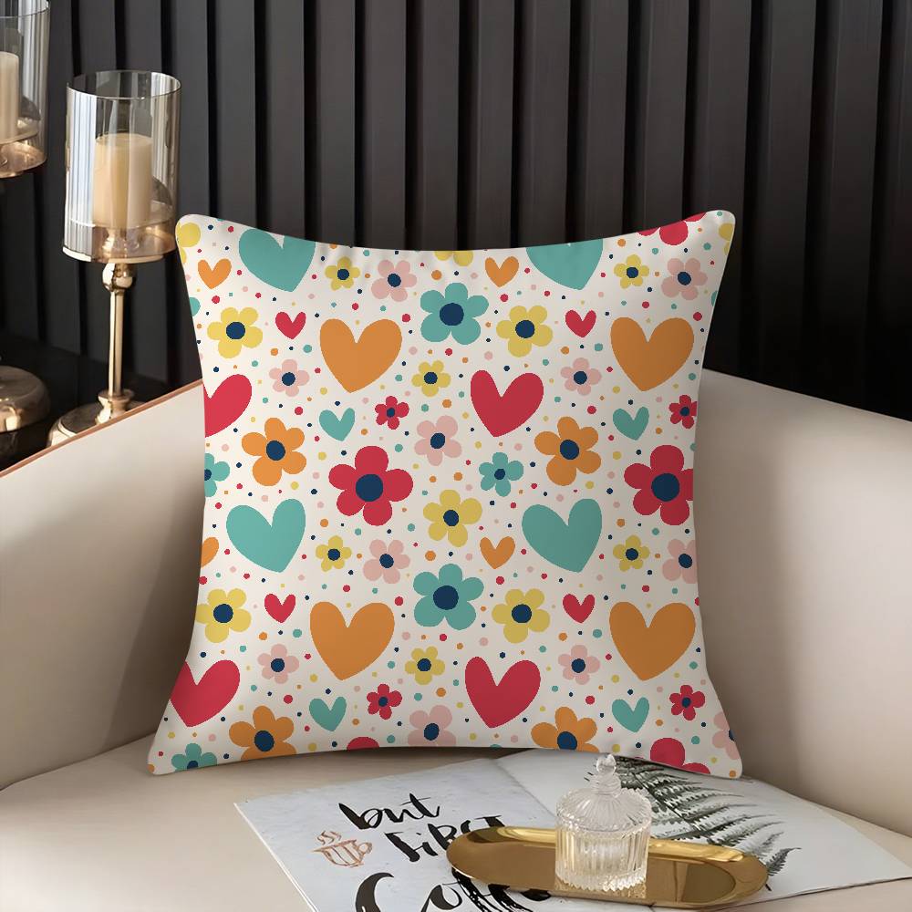 Pillow Case Colorful Flowers Home Dorm Chair Back Short Plush Double-sided Printing Office Nap Time Cushion Cover