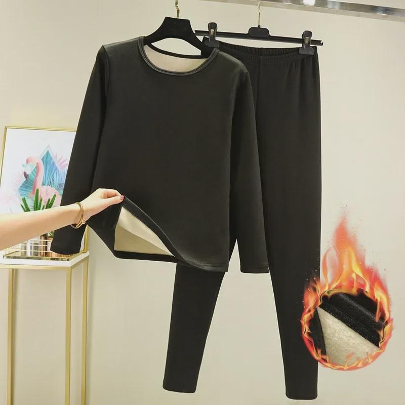 Women's German Velvet Thermal Underwear Set: Plus Size, Thickened, Brushed for Autumn/Winter