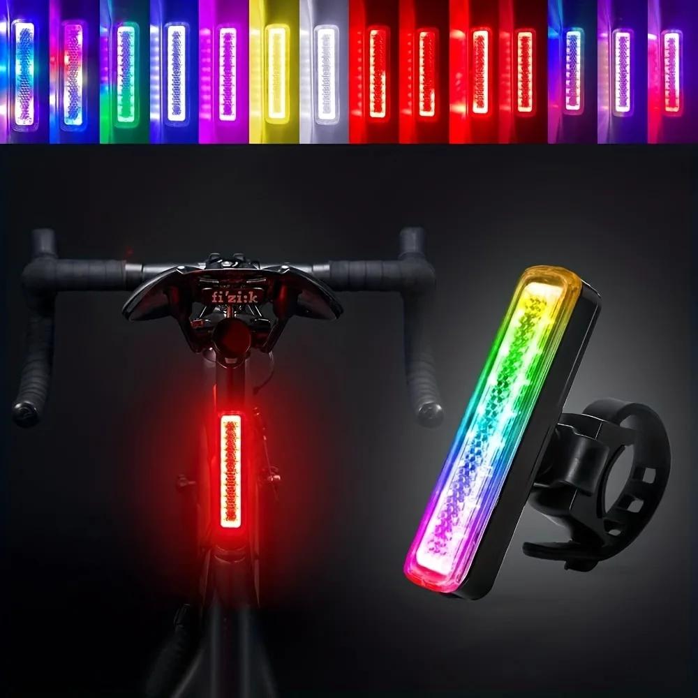 Bicycle Tail Light Skateboard 14 Modes 7 Colors, Rechargeable Cycling Accessory, Bicycle Rear Tail Light, Rainbow Color 1PC Colored lights