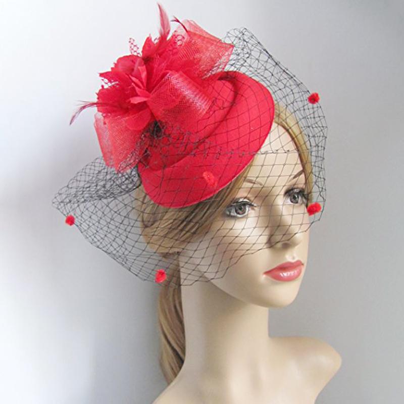 Feather Veil Headband With Lace Flower Women Elegant Hat Headwear Hairpinsfascinating Wedding Party Hair Clip