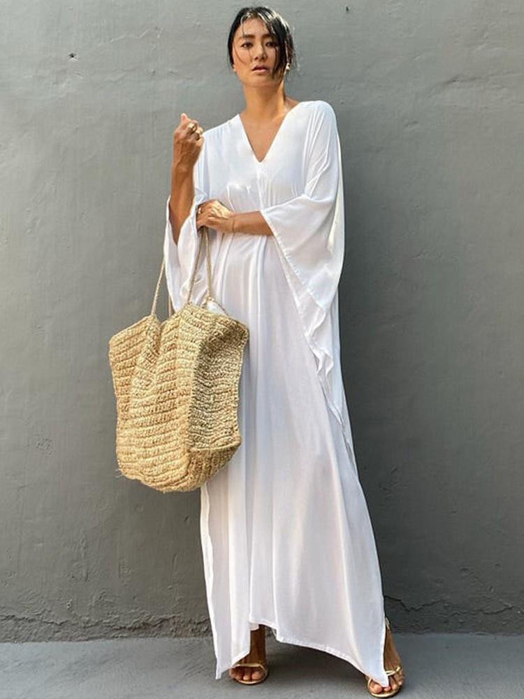 Buy Beach Cover Ups For Women Kaftans Solid Rayon Swimsuit Tunic