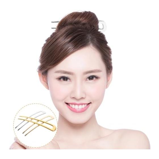 FRCOLOR U-Shaped Hairpins, 3-Piece Set for Women, French Hair Sticks, Textured Metal Updo Accessories