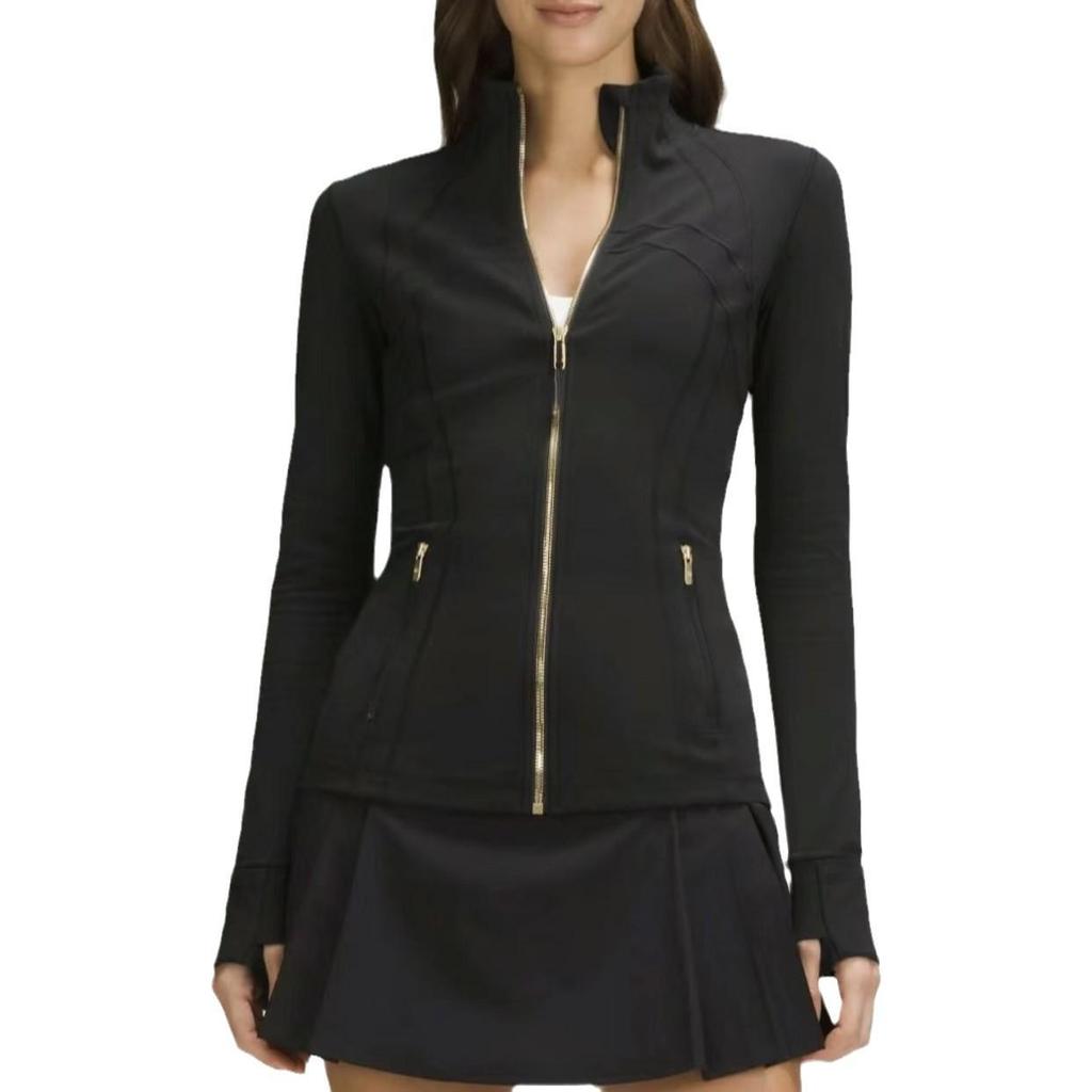 Женская куртка для йоги с воротником-стойкой, новая версия - нейлон-спандекс, двусторонняя молния, спортивный топ