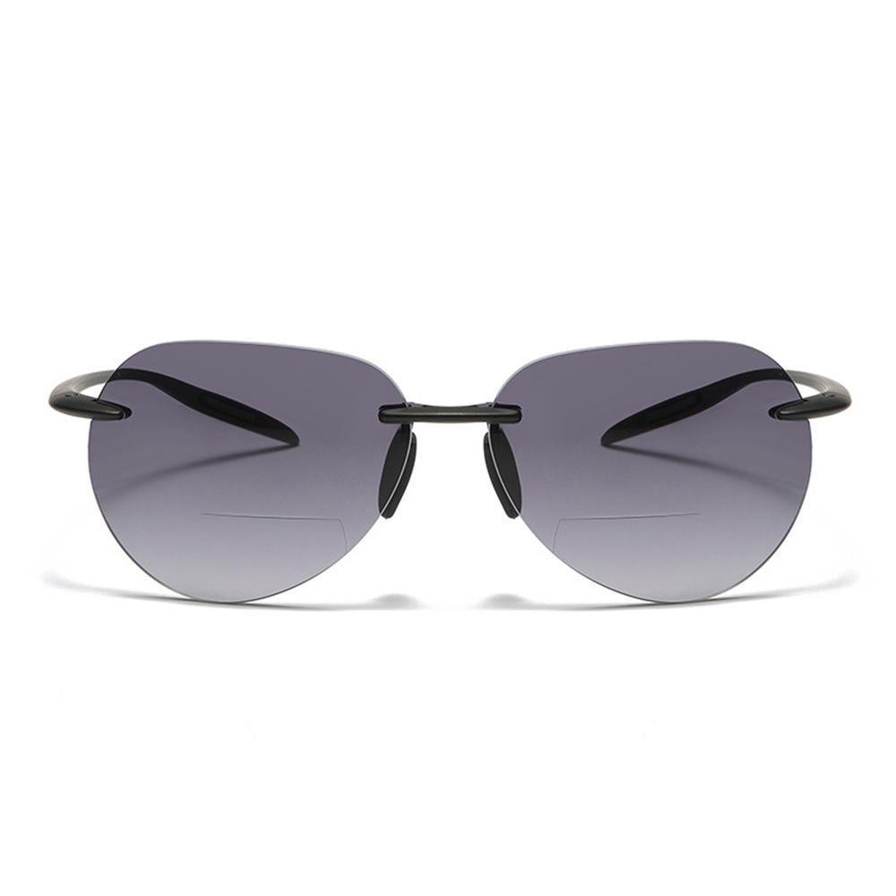 Rimless Grey Lenses Bifocal Reading Sunglasses TR90 Elastic Temple Comfortable Reading Glasses +0.75 To +4 UV Protection