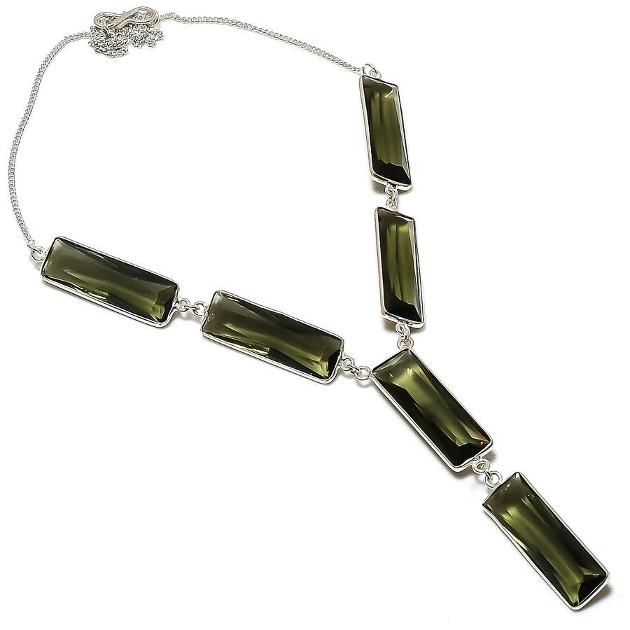 

Natural Green Amethyst Gemstone Handmade 925 Sterling Silver Necklace 18 y0a13