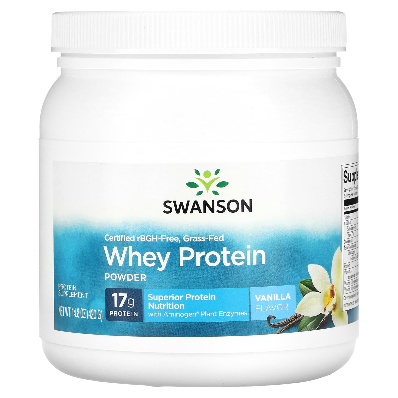 

Swanson, Grass-Fed Whey Protein Powder, Vanilla, 14.8 oz (420 g)