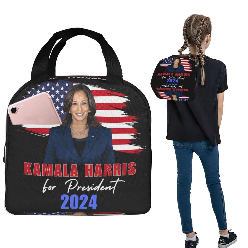 Kamala Harris For President 2024 Insulated Lunch Bag for Women Children Leakproof Food Boxes Thermal Lunch Box Tote