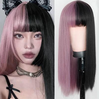Synthetische lange glatte Haare volle Perücken mit Pony für Frauen täglich Party Kostüm Cosplay