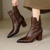 Fashion NEW Autumn Women Boots Pointed Toe Chunky Heel Boots Split Leather Shoes for Women Short Modern Boots Winter Belt Buckle Boots