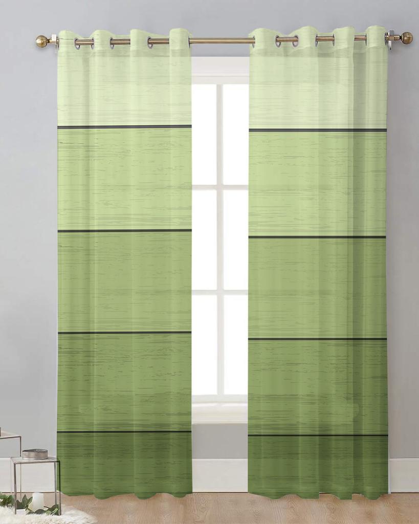 Wood Grain Green Gradient Sheer Curtains for Living Room Decoration Window Curtains for Kitchen Tulle Voile Organza Curtains