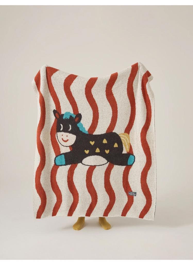 New Dark Horse Wavy Knit Throw Blanket - Cute & Fun for Office Naps, Sofas, or Decor.