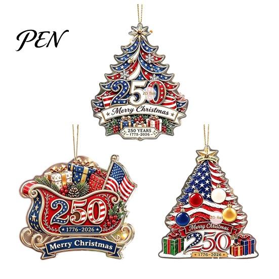 Patriotic Christmas Decor 250th Anniversary Ornament, 2D Acrylic Tree Hanging Decoration, 1776-2026 Keepsakes 250 Years Pendant for Xmas Tree, Holiday