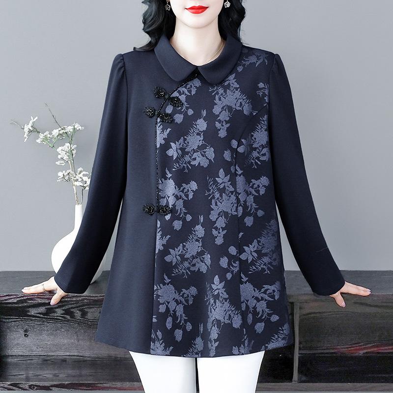 

Ретро Приталенная Свободная Блузка Большого Размера с Пуговицами-Лягушками для Женщин Среднего Возраста - Омолаживающий, Универсальный Дизайн с Длинным Рукавом. XL (Recommended 120-140 jin)