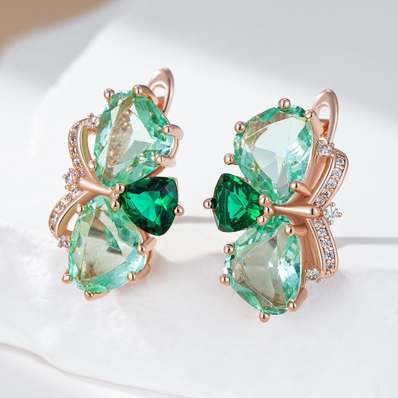 Unique Green Stone Drop Earrings For Women Fashion Rhombus Natural Zircon Accessories Rose Gold Vintage Daily Jewelry