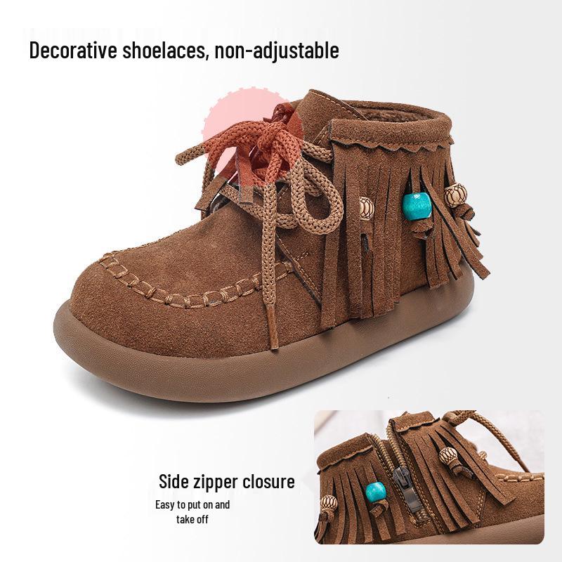 2025 Mädchen Retro-Stil Wildlederstiefel mit Perlenquaste - Herbst/Winter-Kollektion