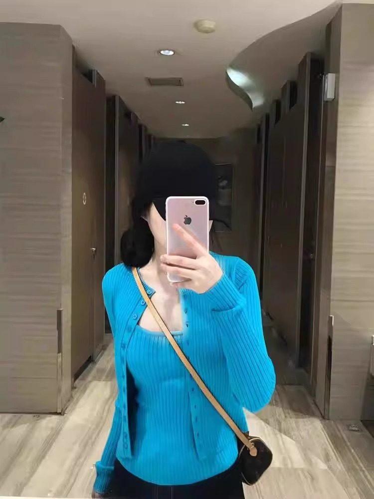 

Korean Style Blue Sweet & Spicy Knit Camisole Cardigan Two-Piece Set for Women - Early Spring 2026 Release M for 95-110 lbs