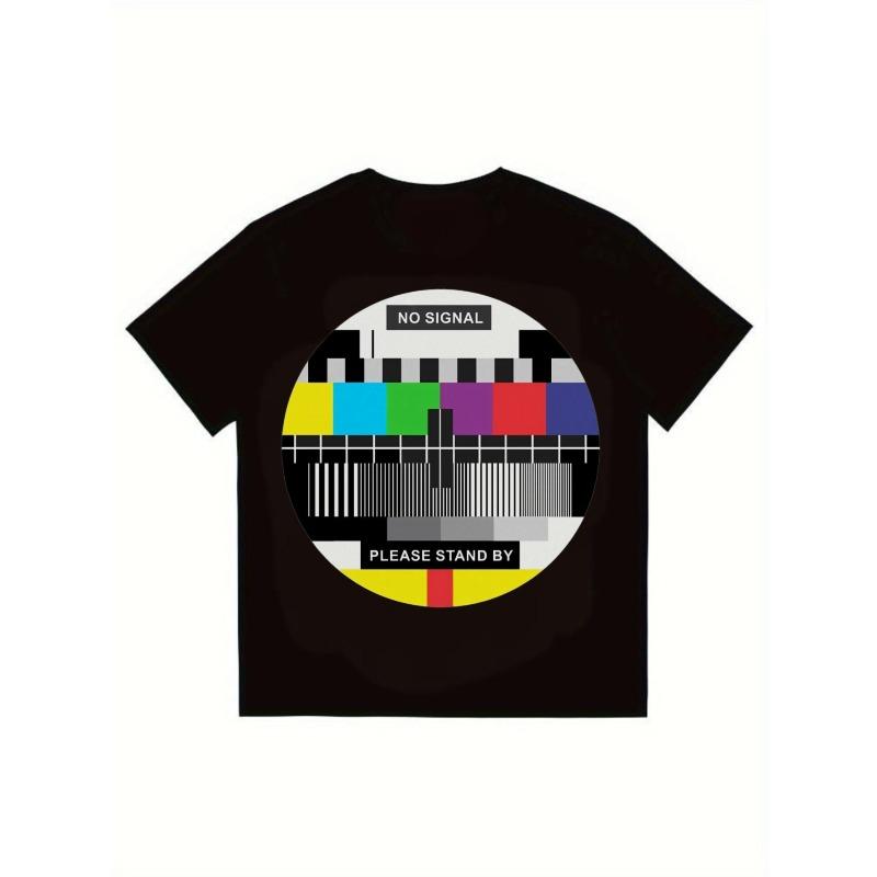 His-and-hers Matching Black T Shirt No Signal TV Test Pattern Please Stand By Graphic Print Casual Streetwear Fashion Men's Top