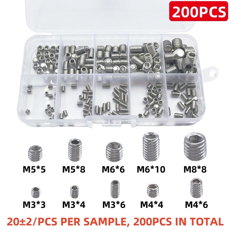 100/200pcs 304 Stainless Steel Hex Socket Socket Set Flat End Set Screw