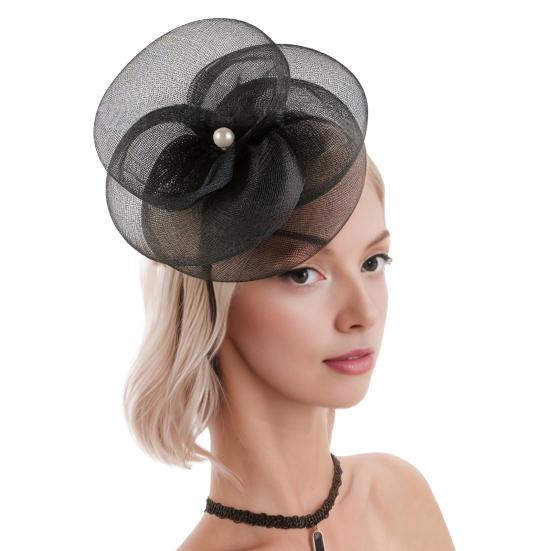 Women Fascinators Hat Headband Base Design Stable Non-Slip Lightweight Mesh Flower Shape Headgear Tea Party Hat Accessories