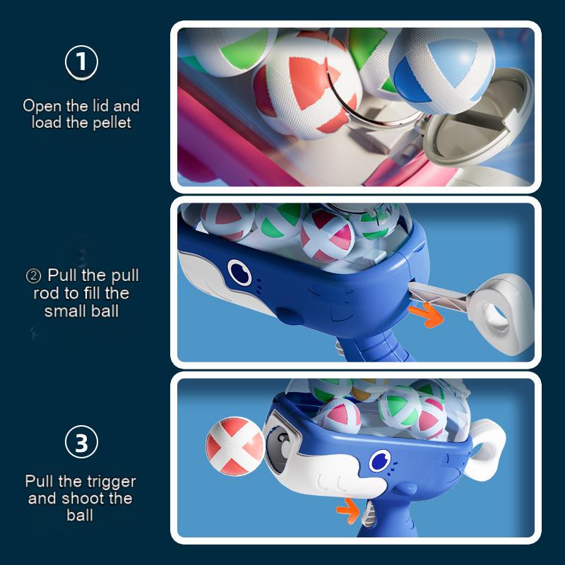 Cute Cartoon KidsWhale Sticky Ball Gun Indoor and Outdoor Parent Child Interactive Shooting Competition Puzzle Toys for Children