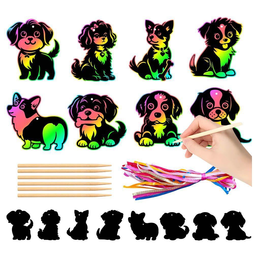 Dog Theme Birthday Scratch Cards Set Diy Puzzle Toys For Children Decor Party