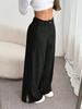 Women Low Waist Corduroy Wide Leg Pants Split Hem Vintage Straight Trousers Commuter Casual Long Pants Streetwear Trousers