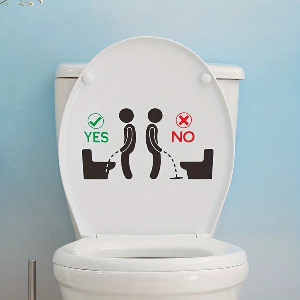 1 Pc Funny Bathroom Toilet Lid Decal, Removable Self-Adhesive Plastic Wall Sticker, Creative Toilet Seat Sign for Proper Use