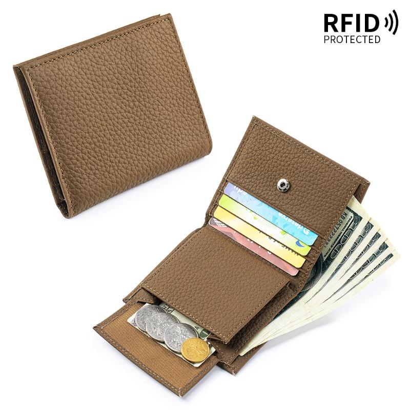 New Leather Ultra-thin Short Wallet Multi-functional Two-fold Wallet First Layer Leather Cowhide Light Luxury Card Bag Change Bag Female