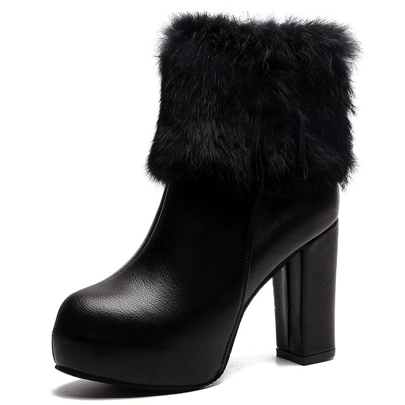 Autumn and winter thick heel Martin boots women's high heel warm short boots bow large size women's short boots
