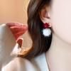 Silver Needle Pearl Pompon Flower Earrings - Retro & Versatile Autumn/Winter Design for Women