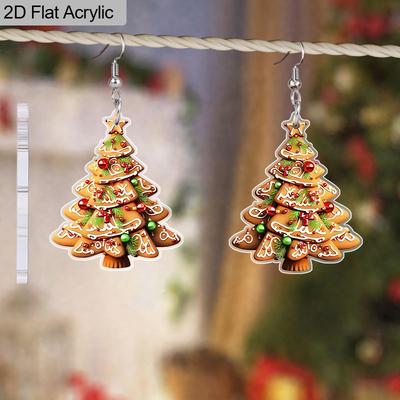 2D Flat Christmas Earrings for Women Cute Colorful Acrylic Christmas Tree Dangle Holiday Earrings Decoration Christmas Jewelry Gifts
