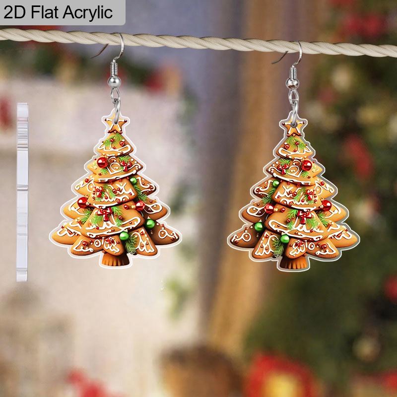 2D Flat Christmas Earrings for Women Cute Colorful Acrylic Christmas Tree Dangle Holiday Earrings Decoration Christmas Jewelry Gifts